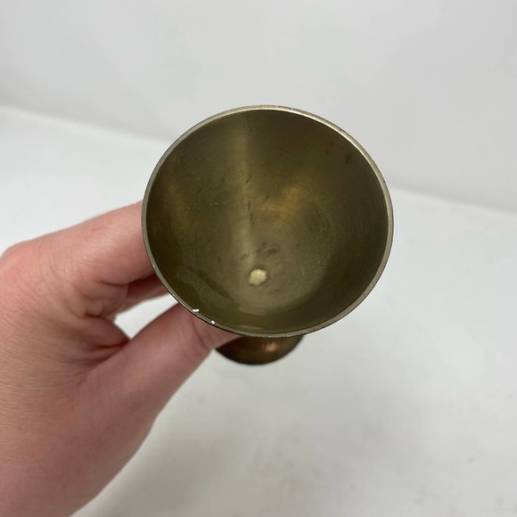 Vintage Brass Hand carved Painted Goblet Cup Gold Red - Picture 4 of 7